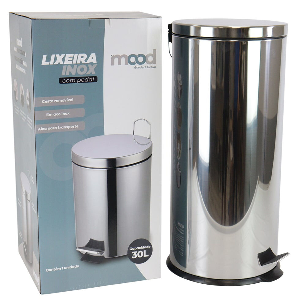 Lixeira 30L em Inox Redonda com Pedal e Cesto Removível