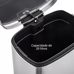 Lixeira 20L Retangular em Inox com Pedal e Cesto Removível