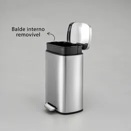 Lixeira 20L Retangular em Inox com Pedal e Cesto Removível