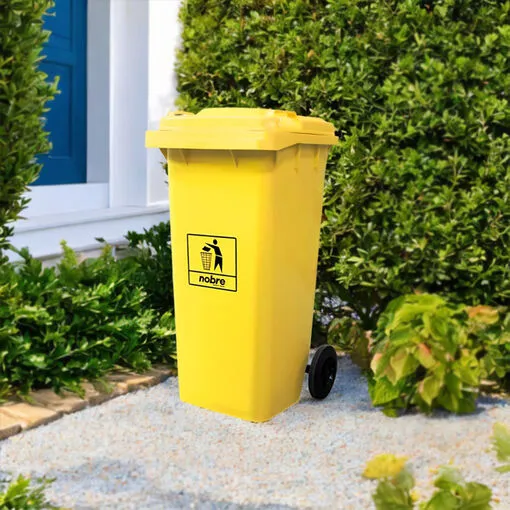 Lixeira Coletora Plástica 120 Litros com Rodas - Amarela