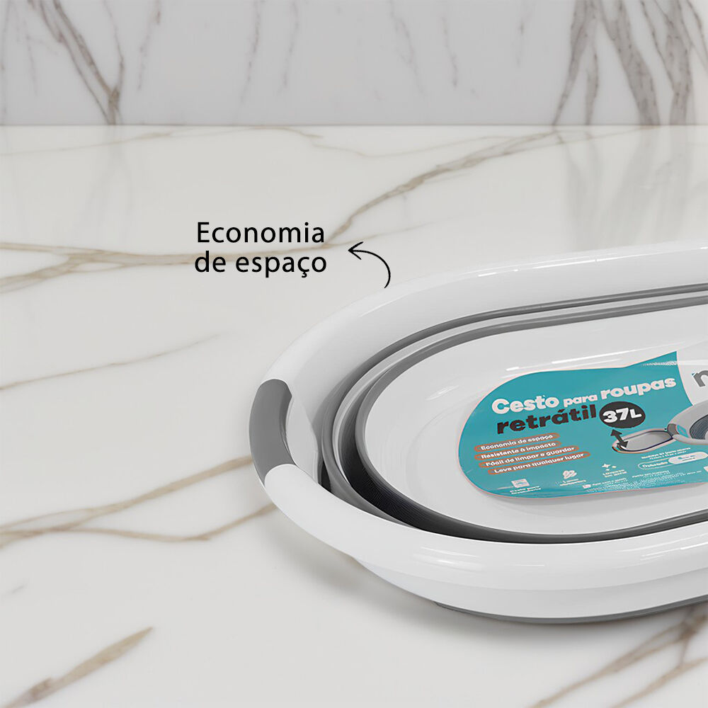 Cesto para Roupas 37L Retrátil Compacto Multiuso