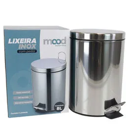 Lixeira de Inox Redonda 8L com Pedal e Cesto Removível