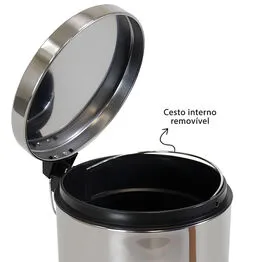 Lixeira de Inox Redonda 8L com Pedal e Cesto Removível