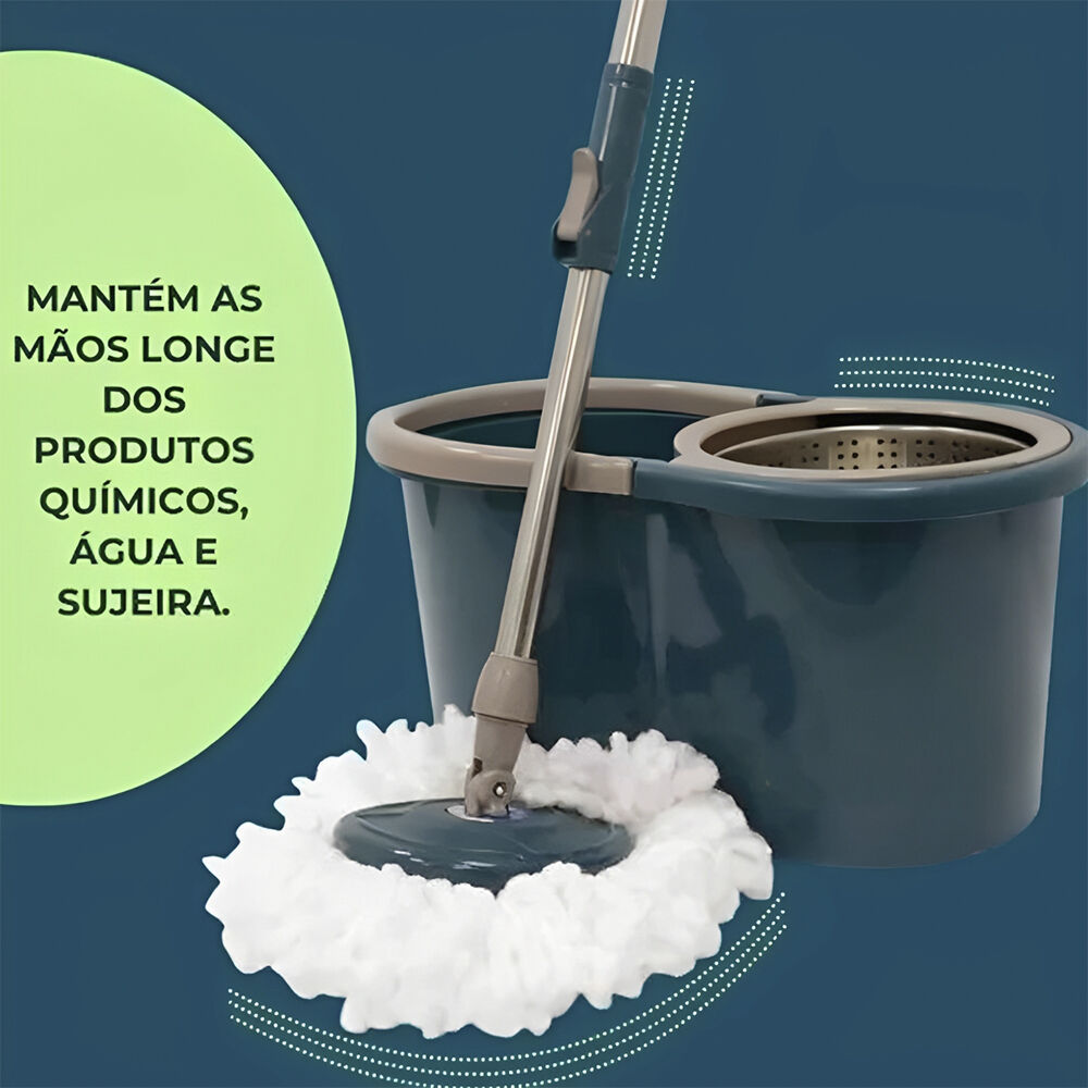 Kit Mop Rotatório Balde 13L com Cesto Inox e 2 Refis