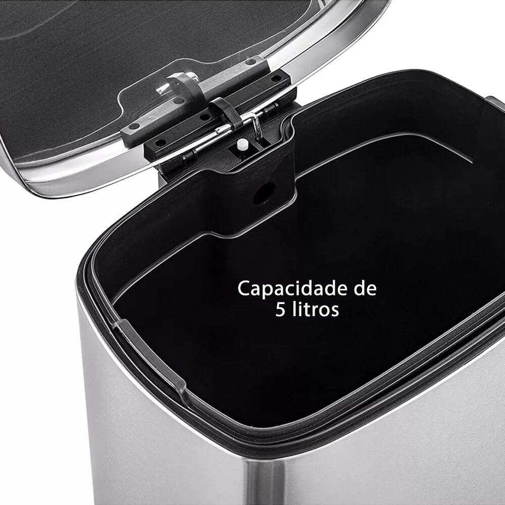 Lixeira de Pedal 5L em Inox com Balde Interno Removível