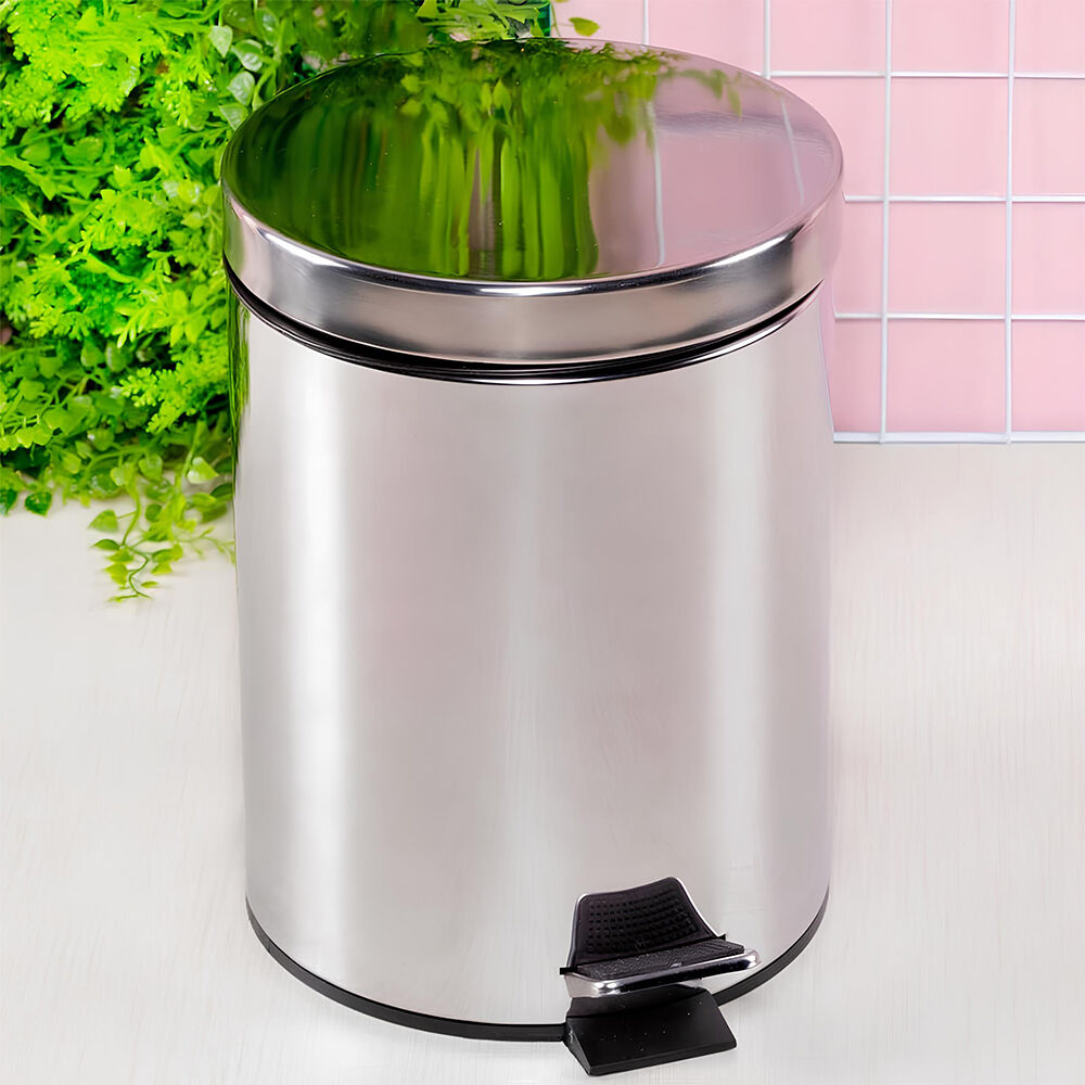 Lixeira Redonda de Chão em Inox 5 Litros com Pedal