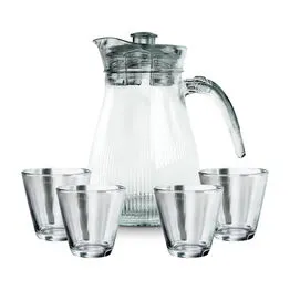 Kit Jarra 1 Litro + 4 Copos de Vidro para Servir Suco e Água