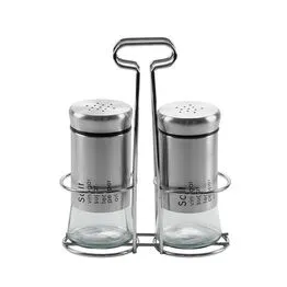 Conjunto Saleiro e Pimenteiro com Suporte Galheteiro para Servir