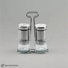 Conjunto Saleiro e Pimenteiro com Suporte Galheteiro para Servir