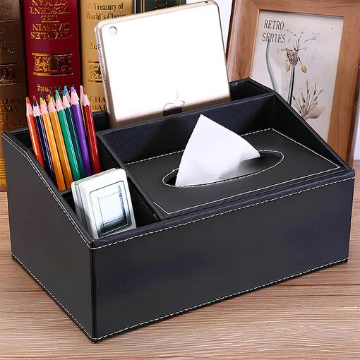 Organizador de Mesa para Escritório Revestido em Couro Ecológico