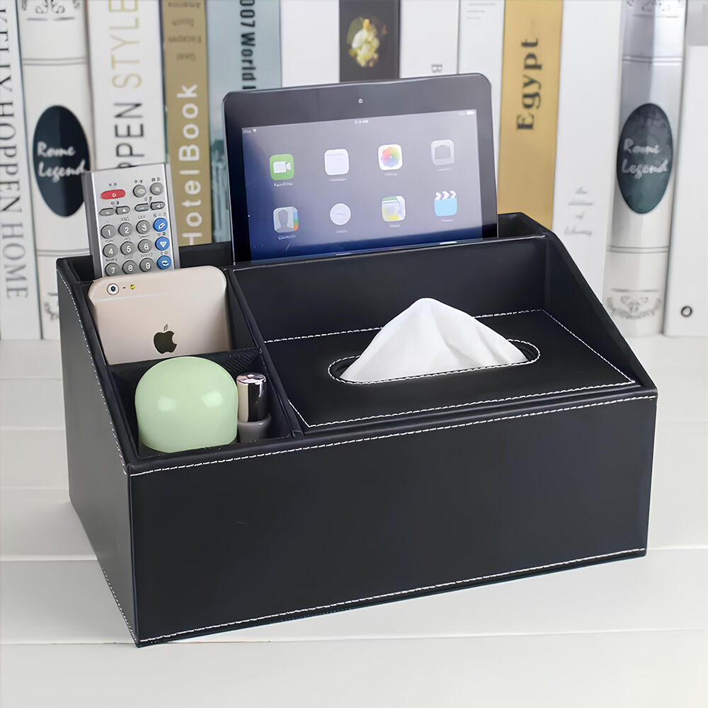 Organizador de Mesa para Escritório Revestido em Couro Ecológico