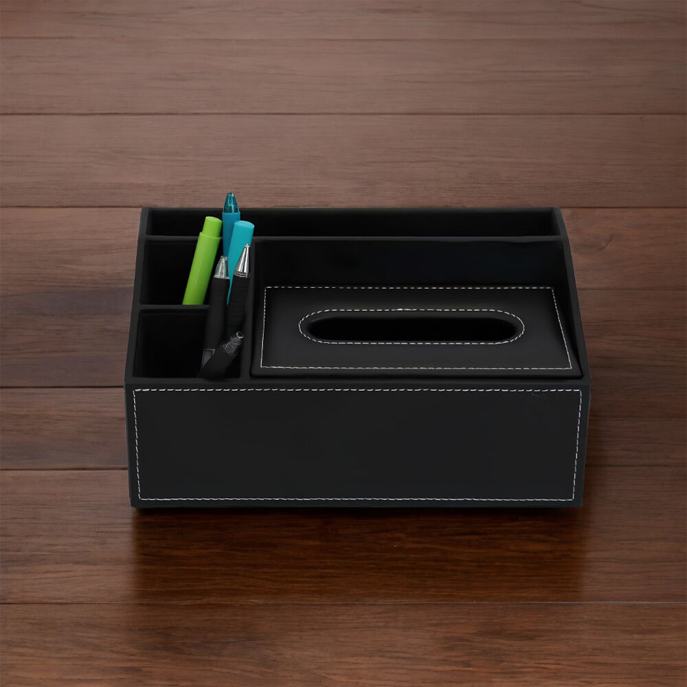 Organizador de Mesa para Escritório Revestido em Couro Ecológico