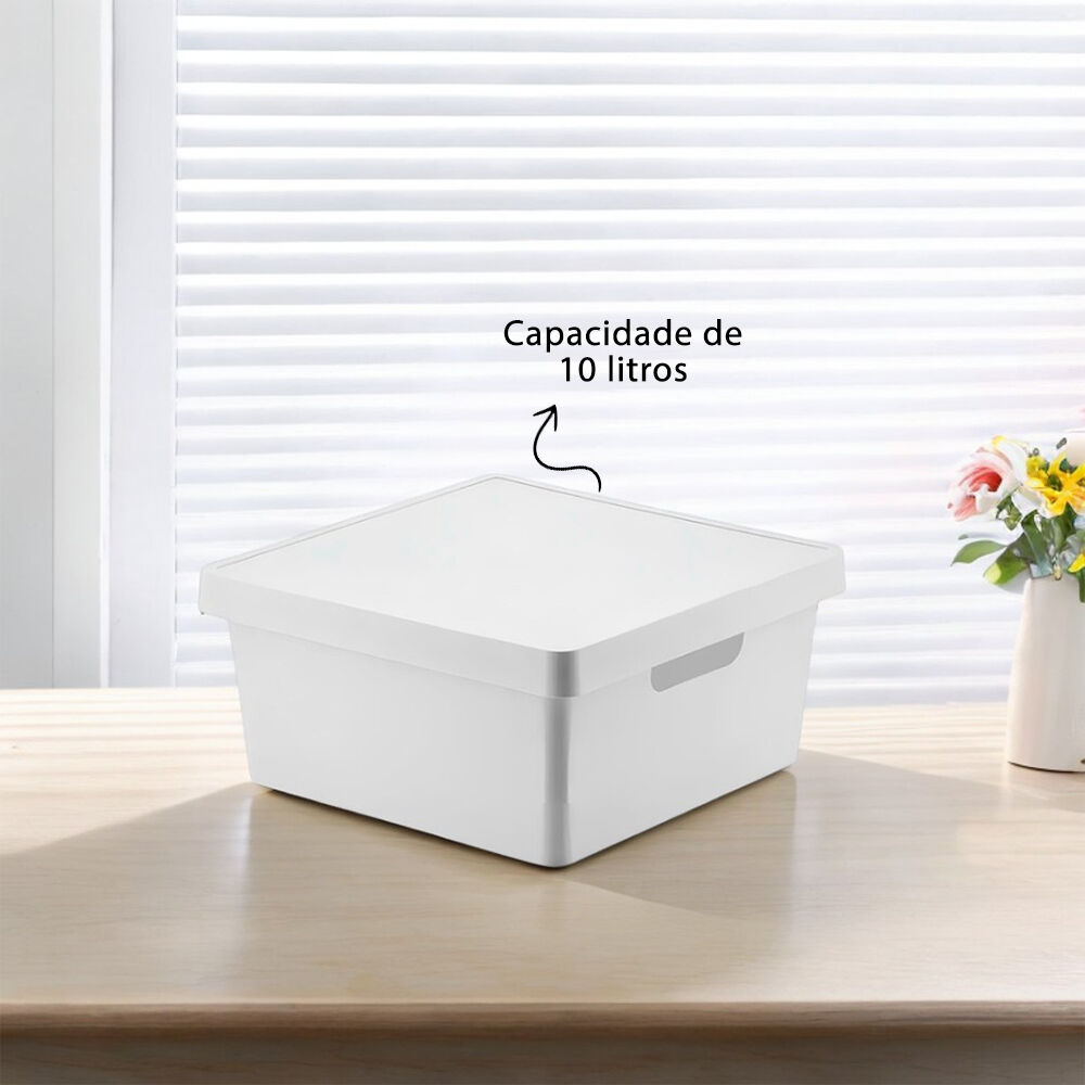 Caixa Organizadora 10 Litros Cesto com Tampa - Branca