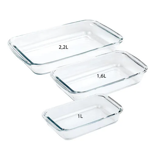 Conjunto 3 Travessas Retangulares em Vidro para Servir (1L+1,6L+2,2L)