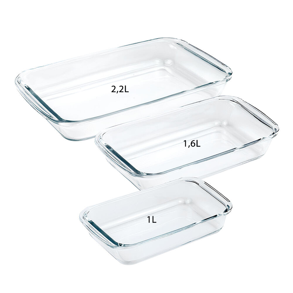 Conjunto 3 Travessas Retangulares em Vidro para Servir (1L+1,6L+2,2L)