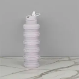 Garrafa Silicone Retrátil Dobrável Portátil 500ml com Bico e Alça Cinza