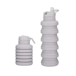 Garrafa Silicone Retrátil Dobrável Portátil 500ml com Bico e Alça Cinza