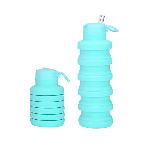 Garrafa Silicone Retrátil Dobrável Portátil 500ml com Bico e Alça Verde
