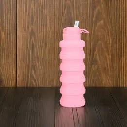 Garrafa Silicone Retrátil Dobrável Portátil 500ml com Bico e Alça Rosa