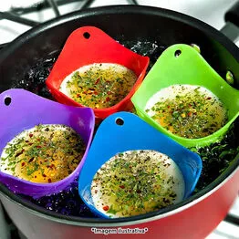 Forma para Cozinhar Ovo Poche Em Silicone Livre de BPA Azul