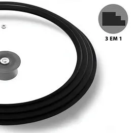 Tampa de Vidro e Silicone 3 em 1 Panela Frigideira Multiuso - 16 - 18 - 20 cm