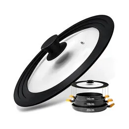 Tampa de Vidro e Silicone 3 em 1 Panela Frigideira Multiuso - 16 - 18 - 20 cm
