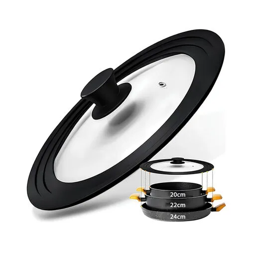 Tampa de Vidro e Silicone 3 em 1 Panela Frigideira Multiuso - 20 - 22 - 24 cm