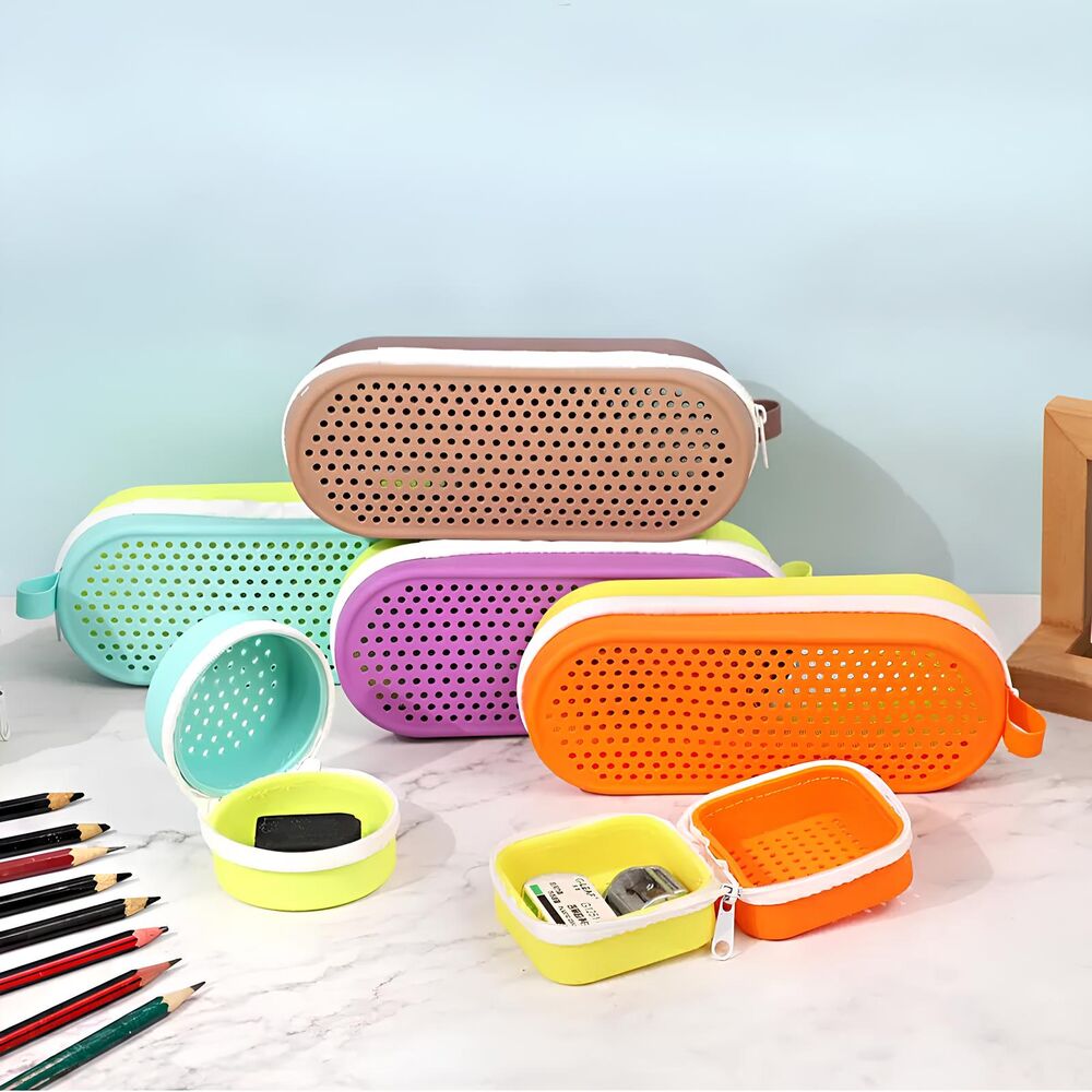Estojo de Silicone Escolar Lápis e Canetas Grande Criativo com Zíper Marrom