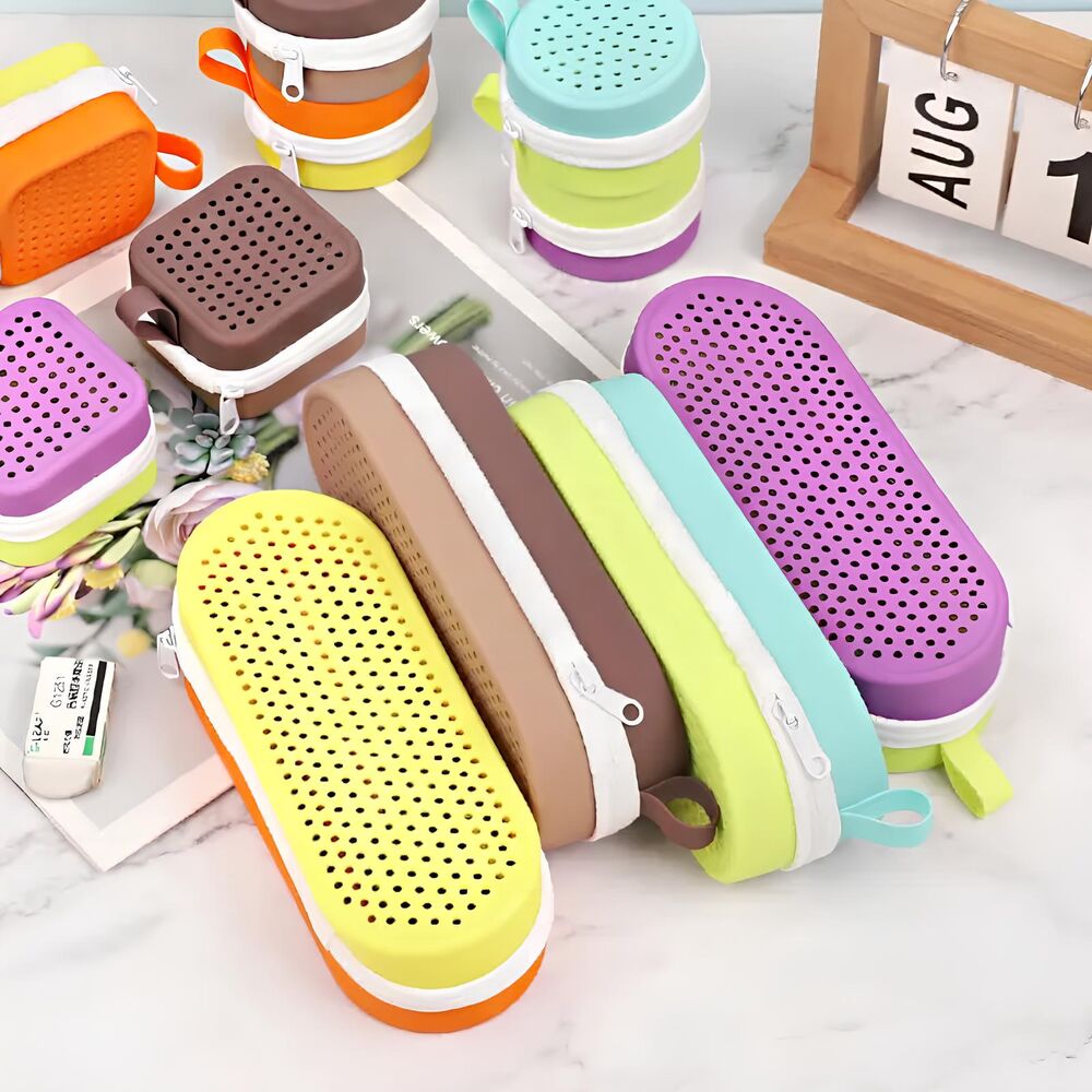 Estojo de Silicone Escolar Lápis e Canetas Grande Criativo com Zíper Marrom