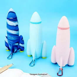 Estojo Foguete 2 em 1 com Apontador de Lápis Infantil Porta Material Escolar Azul