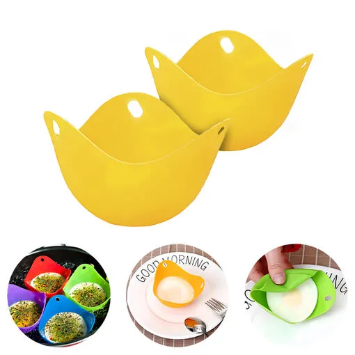Kit 2 Formas para Cozinhar Ovo Poche Em Silicone Livre de BPA Amarela