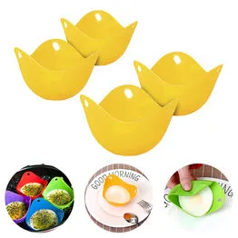 Kit 4 Formas para Cozinhar Ovo Poche Em Silicone Livre de BPA Amarela