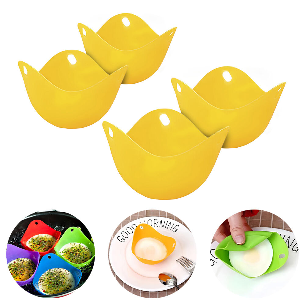 Kit 4 Formas para Cozinhar Ovo Poche Em Silicone Livre de BPA Amarela
