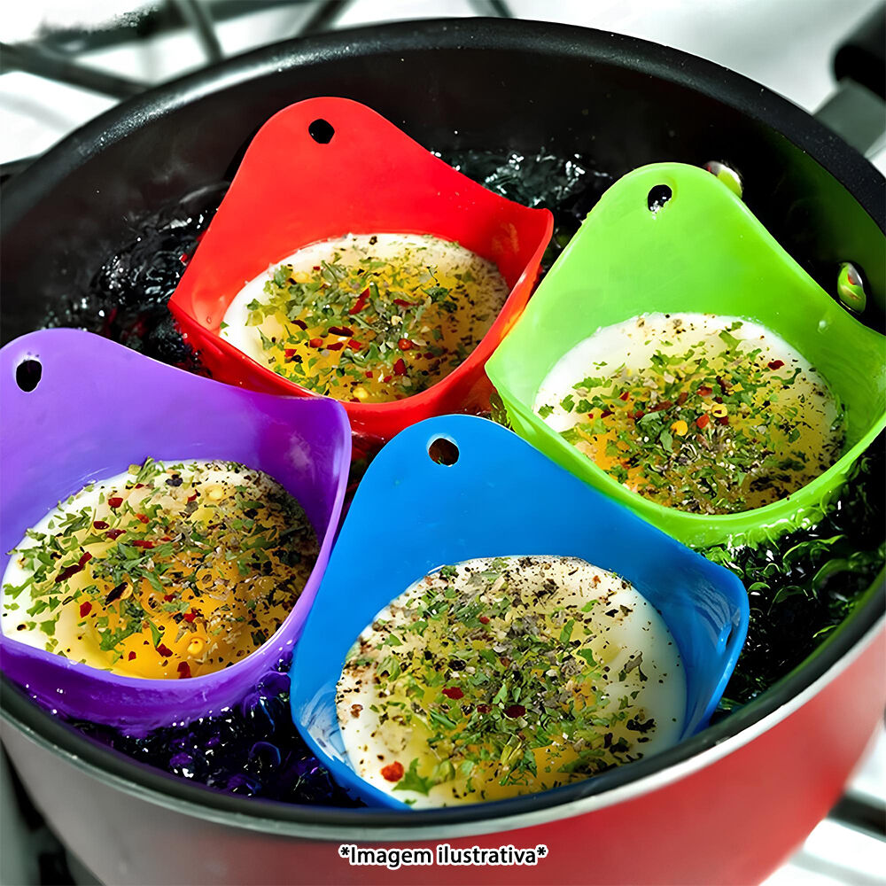 Kit 4 Formas para Cozinhar Ovo Poche Em Silicone Livre de BPA Amarela