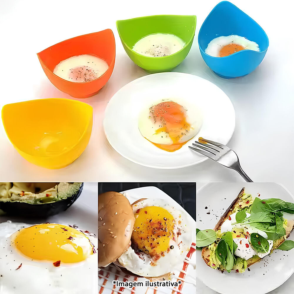 Kit 4 Formas para Cozinhar Ovo Poche Em Silicone Livre de BPA Amarela