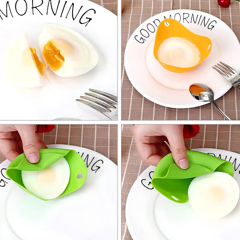 Kit 4 Formas para Cozinhar Ovo Poche Em Silicone Livre de BPA Amarela