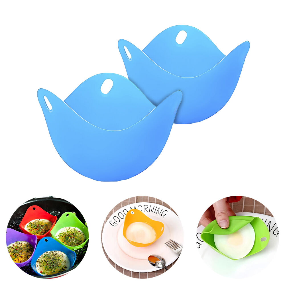 Kit 2 Formas para Cozinhar Ovo Poche Em Silicone Livre de BPA Azul