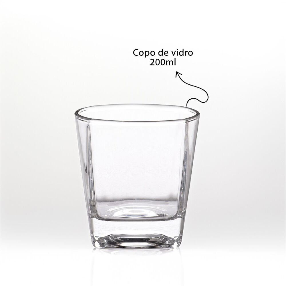 Kit Copo para Whisky + Pegador de Gelo + 3 Cubos de Pedra-sabão e Caixa de Madeira