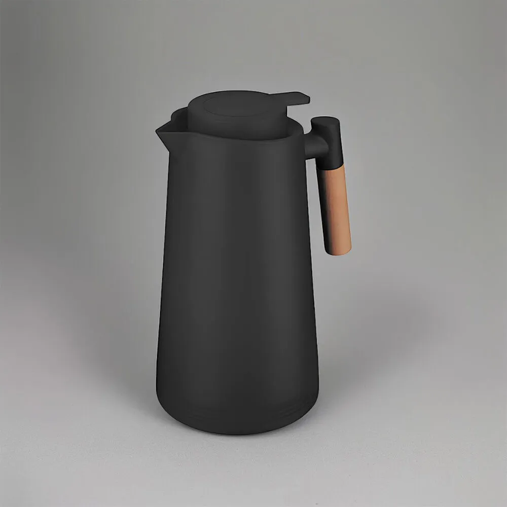 Garrafa Térmica Bule 1 Litro Parede Dupla com Ampola de Vidro e Alça de Madeira Preta