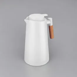 Garrafa Térmica Bule 1 Litro Parede Dupla com Ampola de Vidro e Alça de Madeira Branca