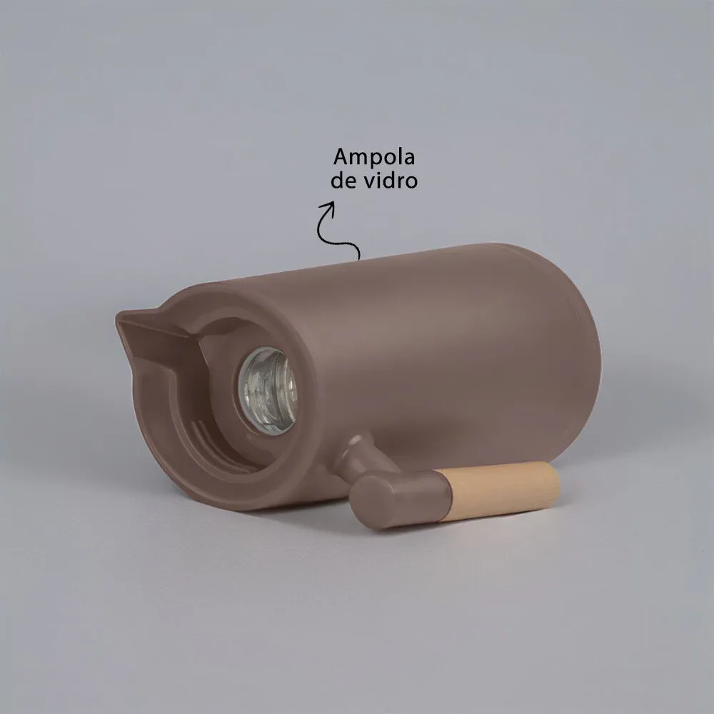 Garrafa Térmica Bule 1 Litro Parede Dupla com Ampola de Vidro e Alça de Madeira Branca