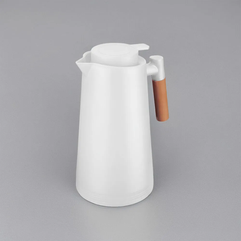 Garrafa Térmica Bule 1 Litro Parede Dupla com Ampola de Vidro e Alça de Madeira Branca