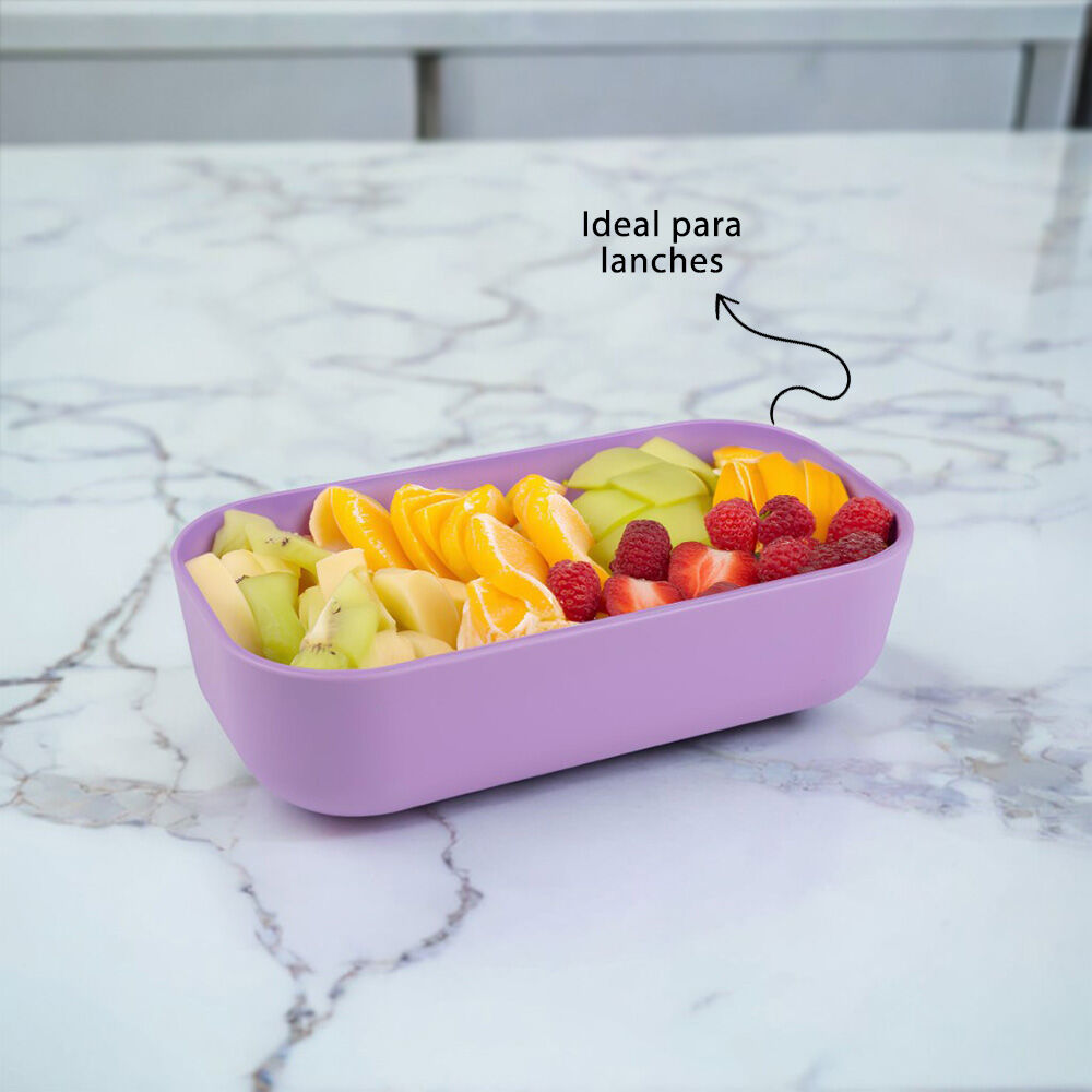 Lancheira Plástica 700ml com Tampa de Bambu com Elástico Lilás
