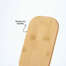 Lancheira Plástica 700ml com Tampa de Bambu com Elástico Branca