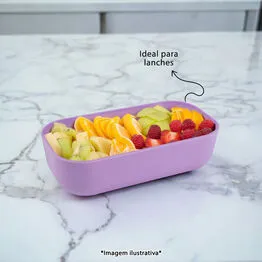 Lancheira Plástica 700ml com Tampa de Bambu com Elástico Azul