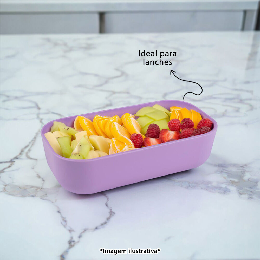 Lancheira Plástica 700ml com Tampa de Bambu com Elástico Amarela
