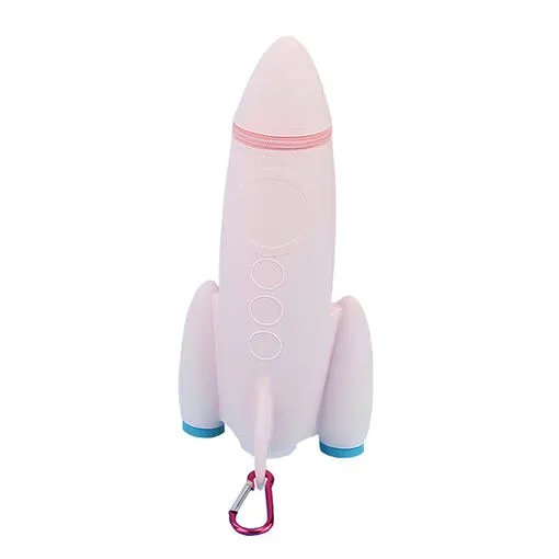 Estojo Foguete 2 em 1 com Apontador de Lápis Infantil Porta Material Escolar Rosa