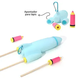 Estojo Foguete 2 em 1 com Apontador de Lápis Infantil Porta Material Escolar Rosa