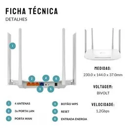 Roteador AC1200 EC220-g5 Gigabit Dual Band 2.4/5ghz Branco - Tp-link