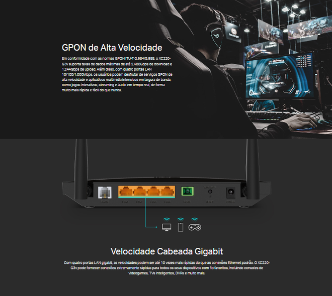 Roteador Terminal GPON XC220-G3V Wi-fi AC1200 Voip Preto - Tp-link